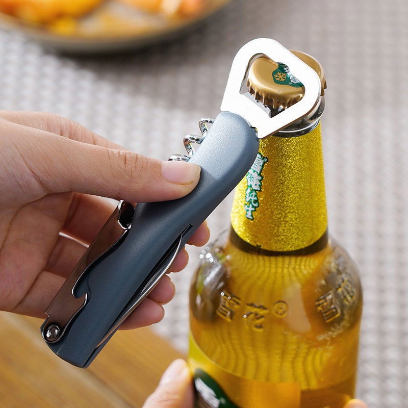 Tirbuson de sticle 4 in 1, desfacator de sticle multifunctional, din inox cu maner anti alunecare, 13.5 x 4 cm albastru [5]