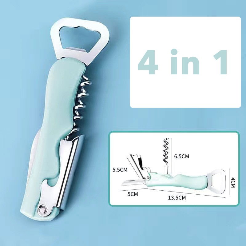 Tirbuson de sticle 4 in 1, desfacator de sticle multifunctional, din inox cu maner anti alunecare, 13.5 x 4 cm verde [2]