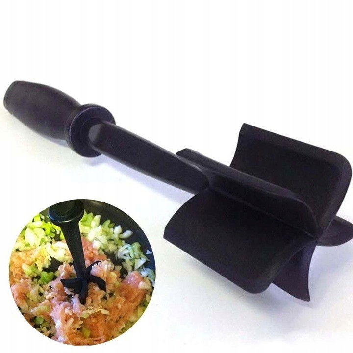 Tocator de carne manual, cu lama pentru tocarea si amestecarea carnii, 28x6cm, cu 5 lame curbate, rezistent la caldura, multifunctional, plastic rezistent, negru [2]