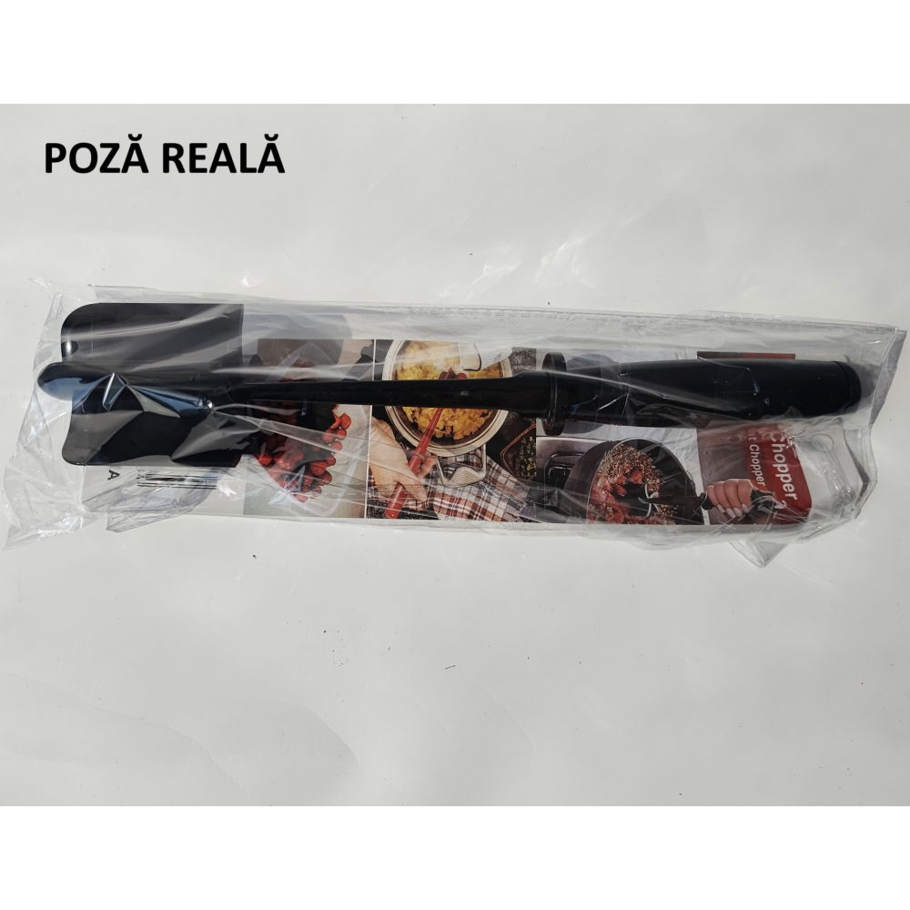 Tocator de carne manual, cu lama pentru tocarea si amestecarea carnii, 28x6cm, cu 5 lame curbate, rezistent la caldura, multifunctional, plastic rezistent, negru [9]
