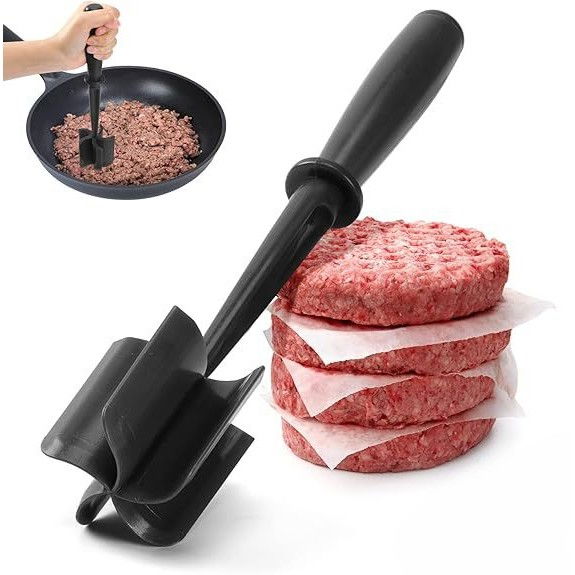 Tocator de carne manual, cu lama pentru tocarea si amestecarea carnii, 28x6cm, cu 5 lame curbate, rezistent la caldura, multifunctional, plastic rezistent, negru [6]