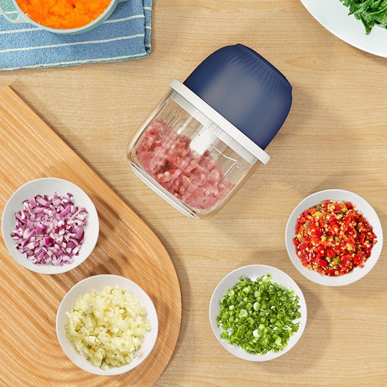 Tocator electric pentru bucatarie, model presa electrica pentru legume fructe carne umpluturi sosuri, otel inoxidabil, 14 x 10.5 x 10.5 cm, 350 ml, albastru inchis [4]