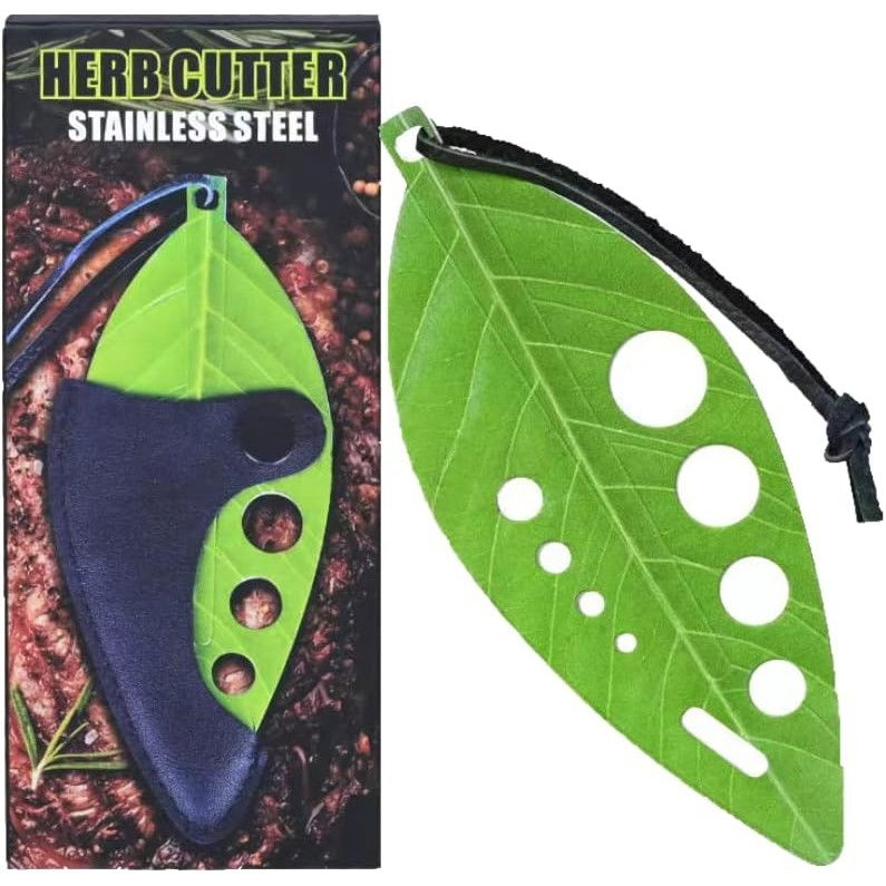 Tocator manual pentru ierburi  instrument de curatat frunze, tocator, margini ascutie, 9 gauri de diferite dimensiuni, multifunctional, material otel inoxidabil, rezistent la rugina, 14 x 5.5 cm, verde [10]