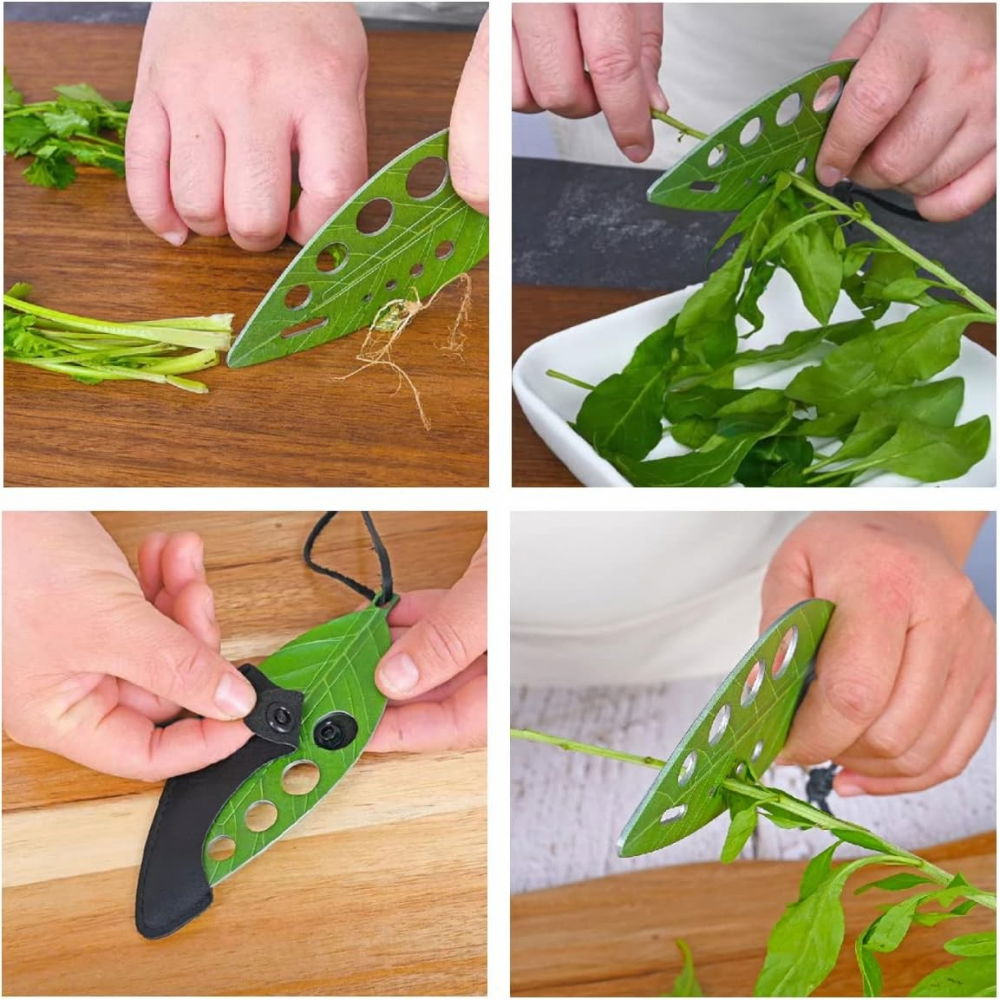 Tocator manual pentru ierburi  instrument de curatat frunze, tocator, margini ascutie, 9 gauri de diferite dimensiuni, multifunctional, material otel inoxidabil, rezistent la rugina, 14 x 5.5 cm, verde [9]