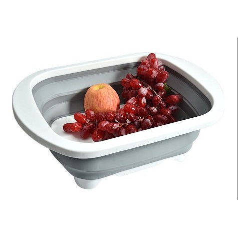 Tocator multifunctional, 2 in 1, cu cos pentru spalat si scurgere alimente, 480 g, pliabila, gri [7]