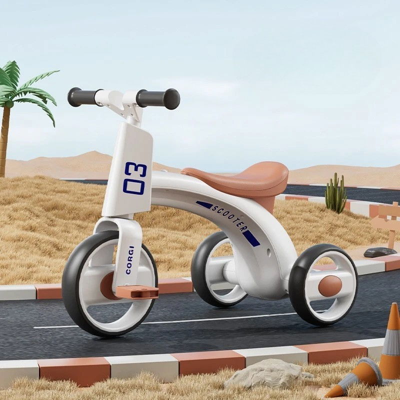 Tricicleta pentru copii, exercitiu de echilibru, pentru 1-6 ani, functie de lumini si sunete, cu pedale, din plastic, roti gonflabile, greutate portanta 60 kg, 57 x 36 x 47 cm, alb [2]