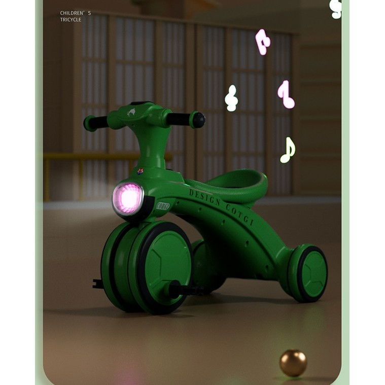 Tricicleta pentru copii  pedalare, impingere, lumini si sunete, pedale antiderapante, material dur, cos depozitare, varsta peste 18 luni, 80x40x52 cm, verde [3]