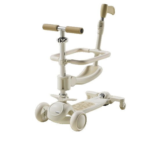 Trotineta tip carucior pentru copii 7in1, pliabila, ghidon reglabil, parti detasabile, lumini led, muzica, suport pentru picioare, alb [1]