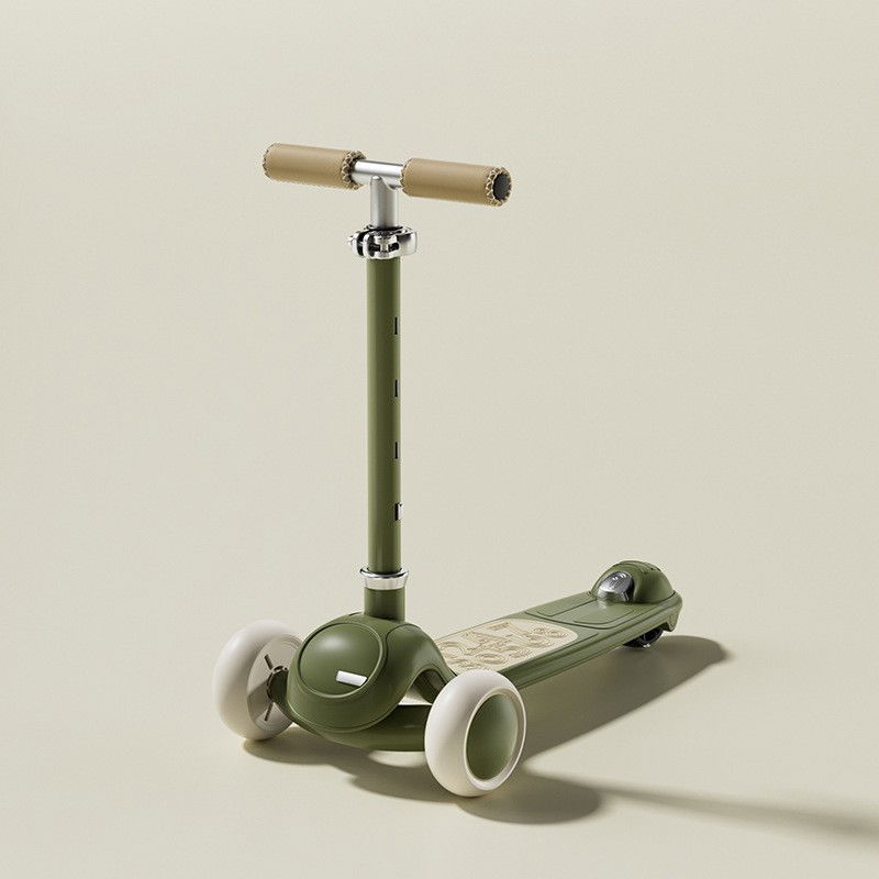 Trotineta tip carucior pentru copii 7in1, pliabila, ghidon reglabil, parti detasabile, lumini led, muzica, suport pentru picioare, verde [4]