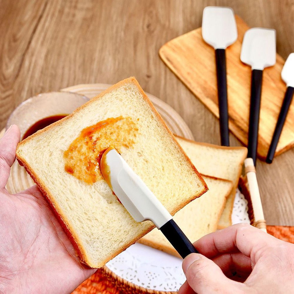 Ustensile de bucatarie, set din 4 bucati, din silicon si lemn, spatule de diferite dimensiuni, termo rezistente, antiaderente, instrument de amestecat in bucatarie, alb-negru [4]