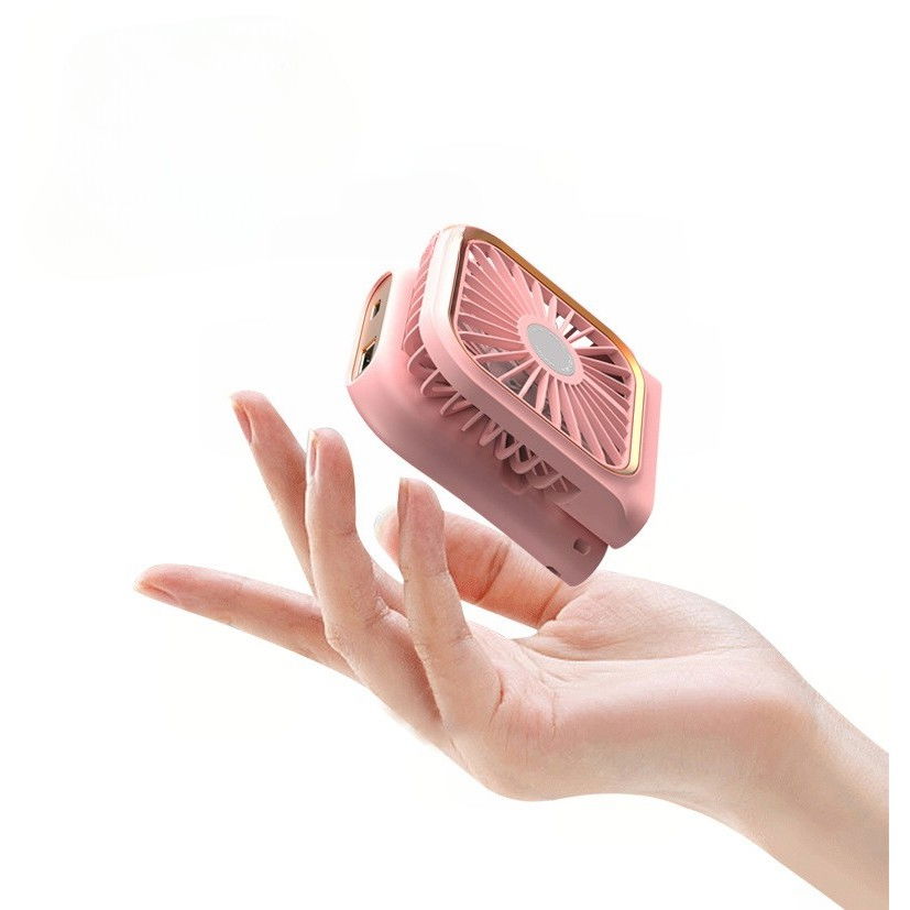 Ventilator portabil 3 in 1, de mana, de gat, de birou, 16.7 x 8 x 1.9 cm, 3 trepte de viteza, incarcare usb, pliabil, afisaj digital, suport telefon, roz [5]