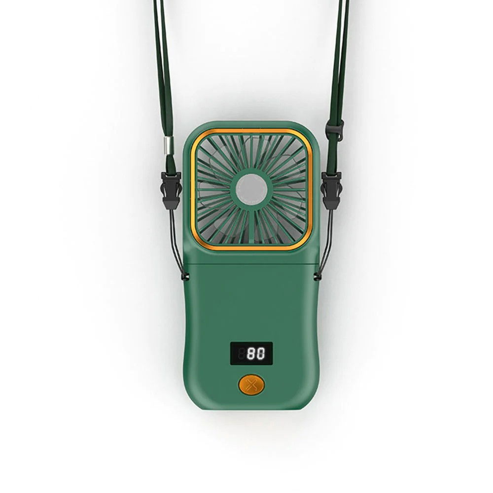 Ventilator portabil 3 in 1, de mana, de gat, de birou, 16.7 x 8 x 1.9 cm, 3 trepte de viteza, incarcare usb, pliabil, afisaj digital, suport telefon, verde [2]