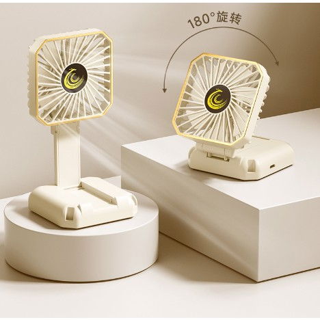 Ventilator portabil, de gat, de birou, suport telefon, 14 x 7 cm, incarcare usb, din abs, 3 viteze, alb [4]