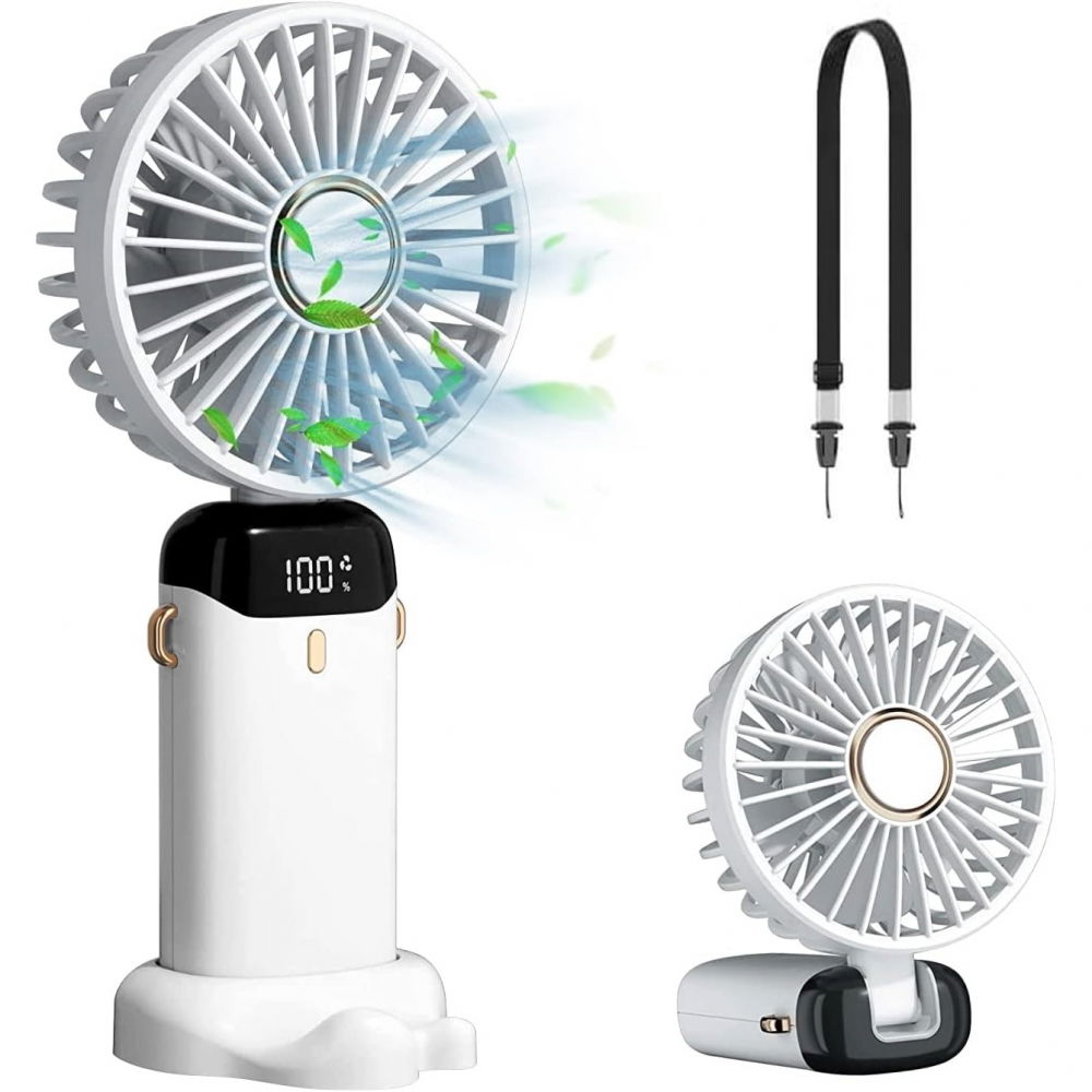 Ventilator ultra portabil cu aromaterapie, 3 in 1, de mana, de birou, de gat, 5 trepte de viteza, incarcare usb, autonomie 12h, pliabil, cu ecran lcd, alb [2]