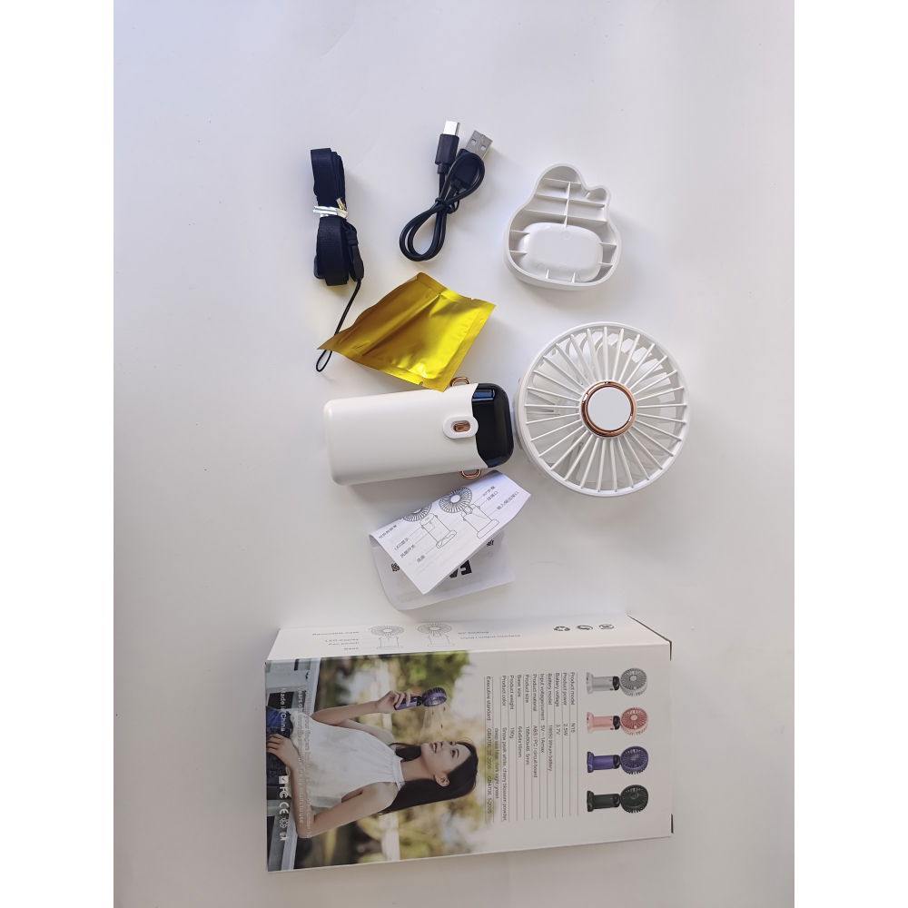 Ventilator ultra portabil cu aromaterapie, 3 in 1, de mana, de birou, de gat, 5 trepte de viteza, incarcare usb, autonomie 12h, pliabil, cu ecran lcd, alb [12]