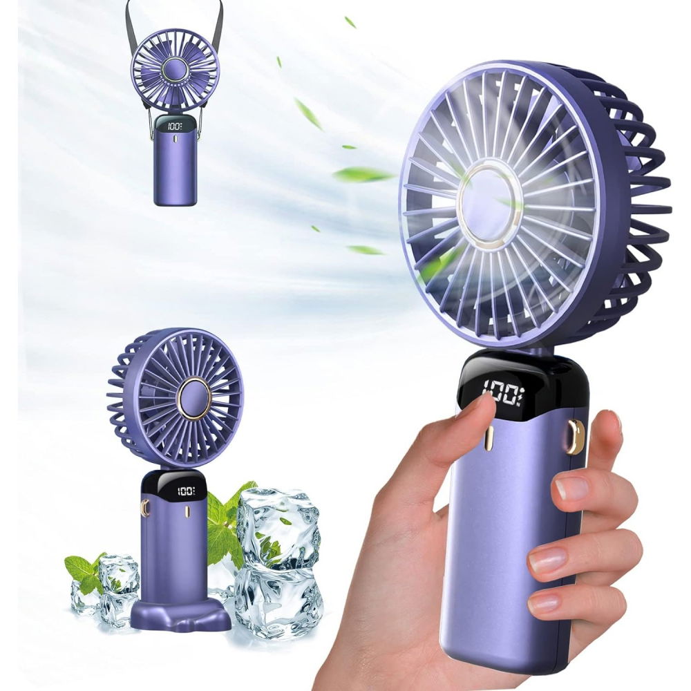 Ventilator ultra portabil cu aromaterapie, 3 in 1, de mana, de birou, de gat, 5 trepte de viteza, incarcare usb, autonomie 12h, pliabil, cu ecran lcd, mov [4]