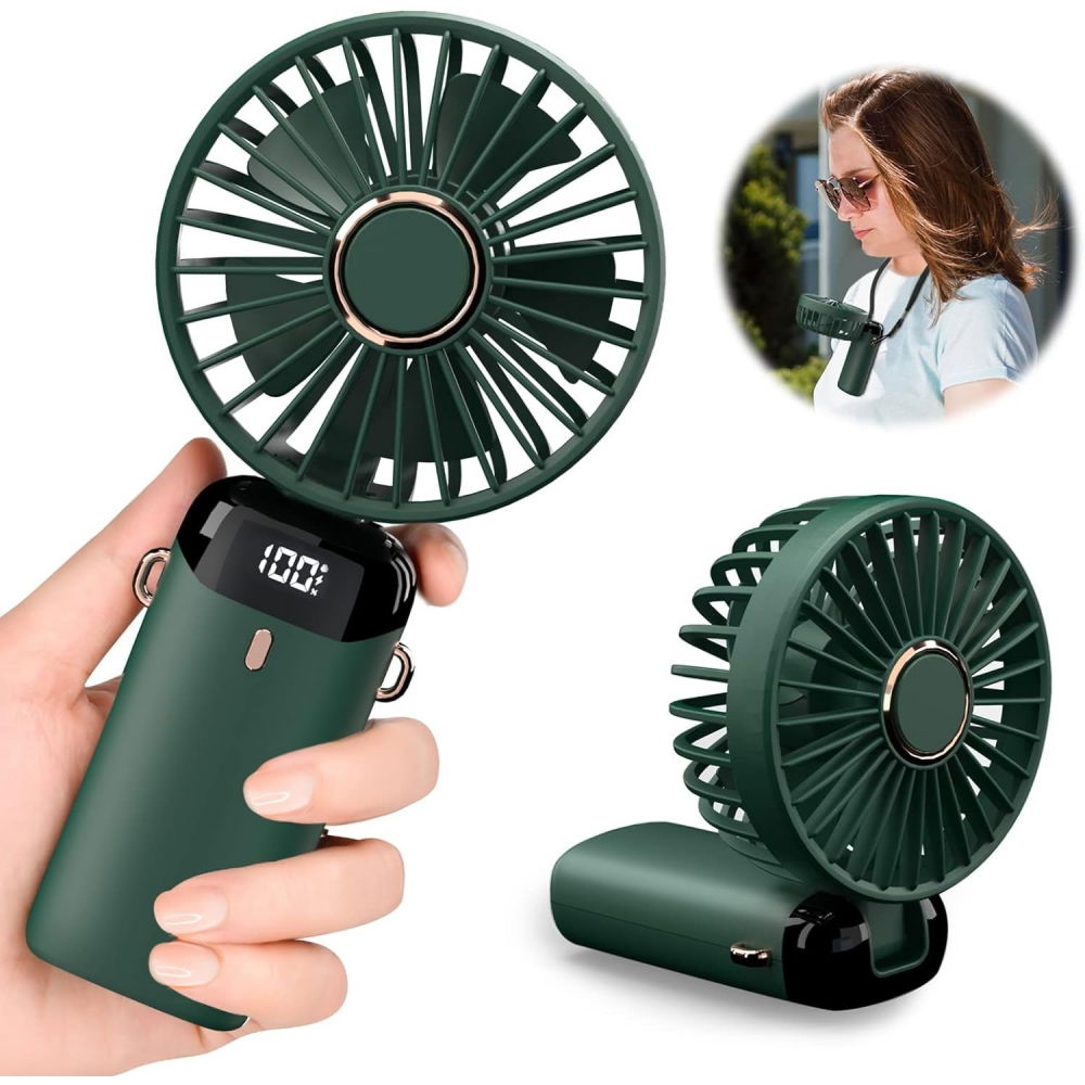 Ventilator ultra portabil cu aromaterapie, 3 in 1, de mana, de birou, de gat, 5 trepte de viteza, incarcare usb, autonomie 12h, pliabil, cu ecran lcd, verde [4]