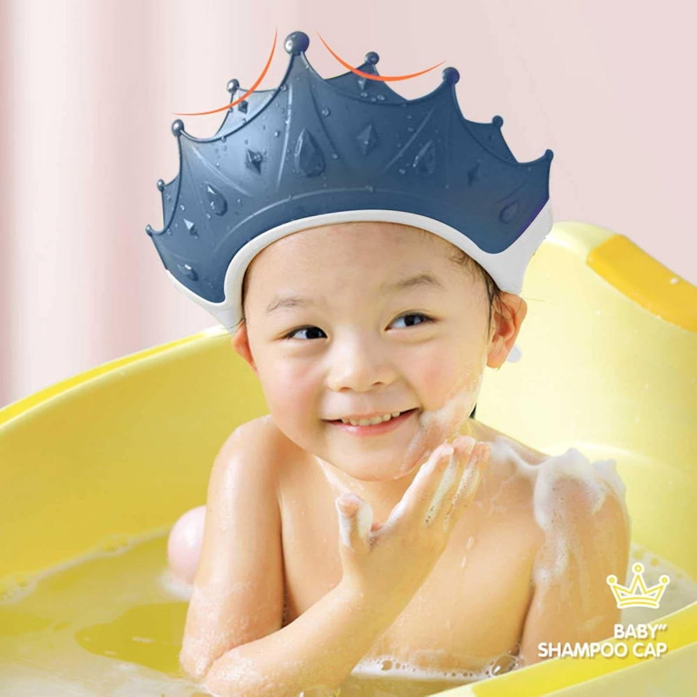 Viziera de protectie baie pentru copii, fippy, model coroana, dimensiune ajustabila, durabil, usor de curatat, impotriva samponului, pentru ochi si urechi, tpe+pp, 15x13 cm, albastru inchis [8]