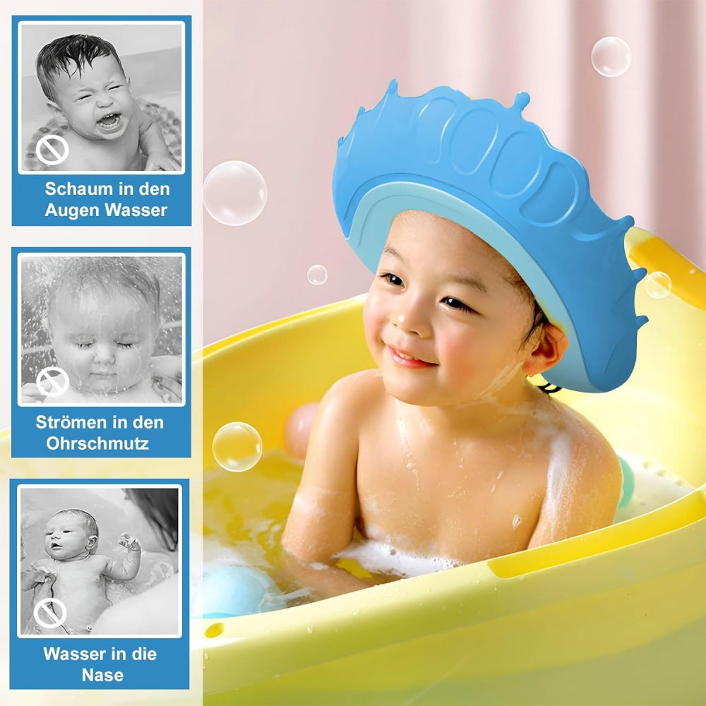 Viziera de protectie baie pentru copii, fippy, model coronita, dimensiune ajustabila, durabil, usor de curatat, impotriva samponului, pentru ochi si urechi, tpe+pp, 24x22 cm, albastru [3]