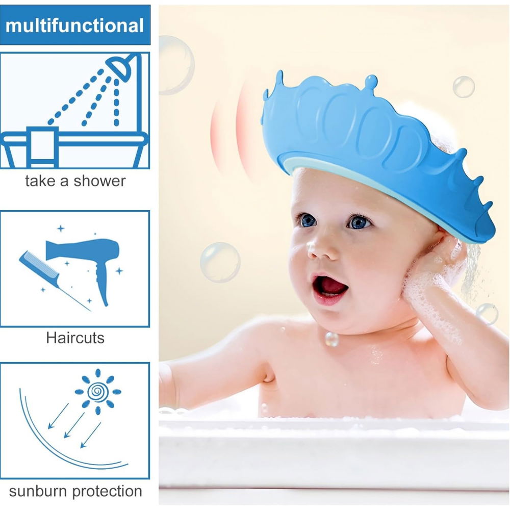 Viziera de protectie baie pentru copii, fippy, model coronita, dimensiune ajustabila, durabil, usor de curatat, impotriva samponului, pentru ochi si urechi, tpe+pp, 24x22 cm, albastru [5]