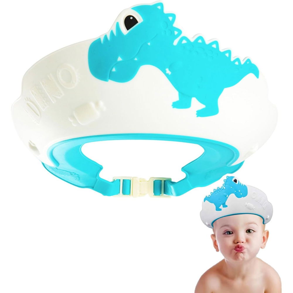 Viziera de protectie baie pentru copii, fippy, model dinozaur, dimensiune ajustabila, durabil, usor de curatat, impotriva samponului, pentru ochi si urechi, tpe+pp, 22x21 cm, albastru [14]