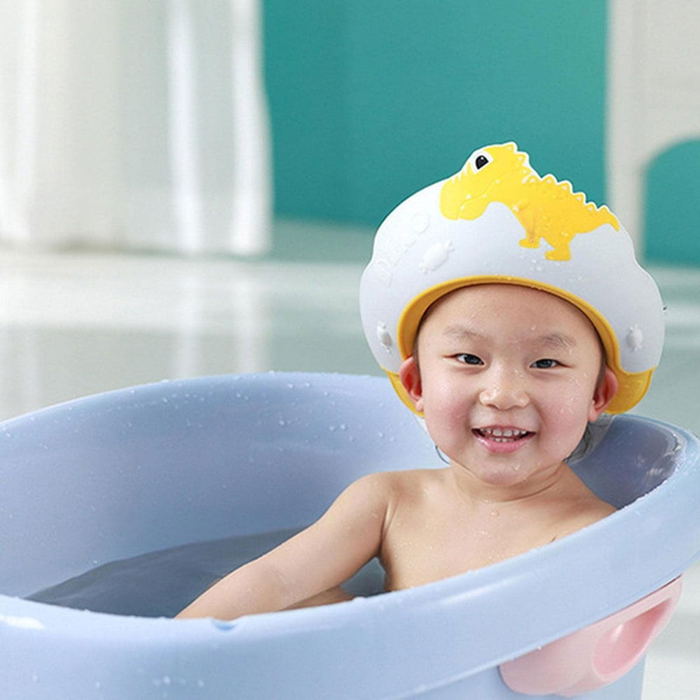 Viziera de protectie baie pentru copii, fippy, model dinozaur, dimensiune ajustabila, durabil, usor de curatat, impotriva samponului, pentru ochi si urechi, tpe+pp, 22x21 cm, galben [9]