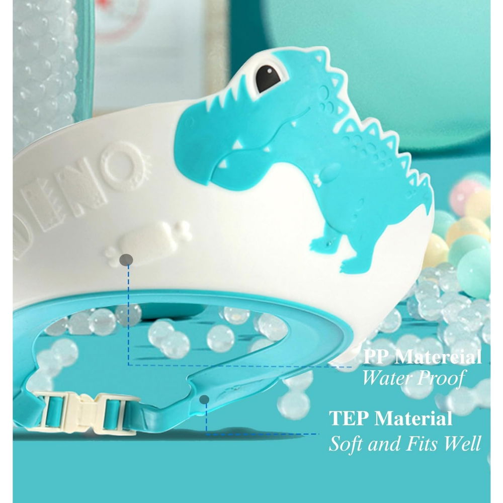 Viziera de protectie baie pentru copii, fippy, model dinozaur, dimensiune ajustabila, durabil, usor de curatat, impotriva samponului, pentru ochi si urechi, tpe+pp, 22x21 cm, albastru [12]