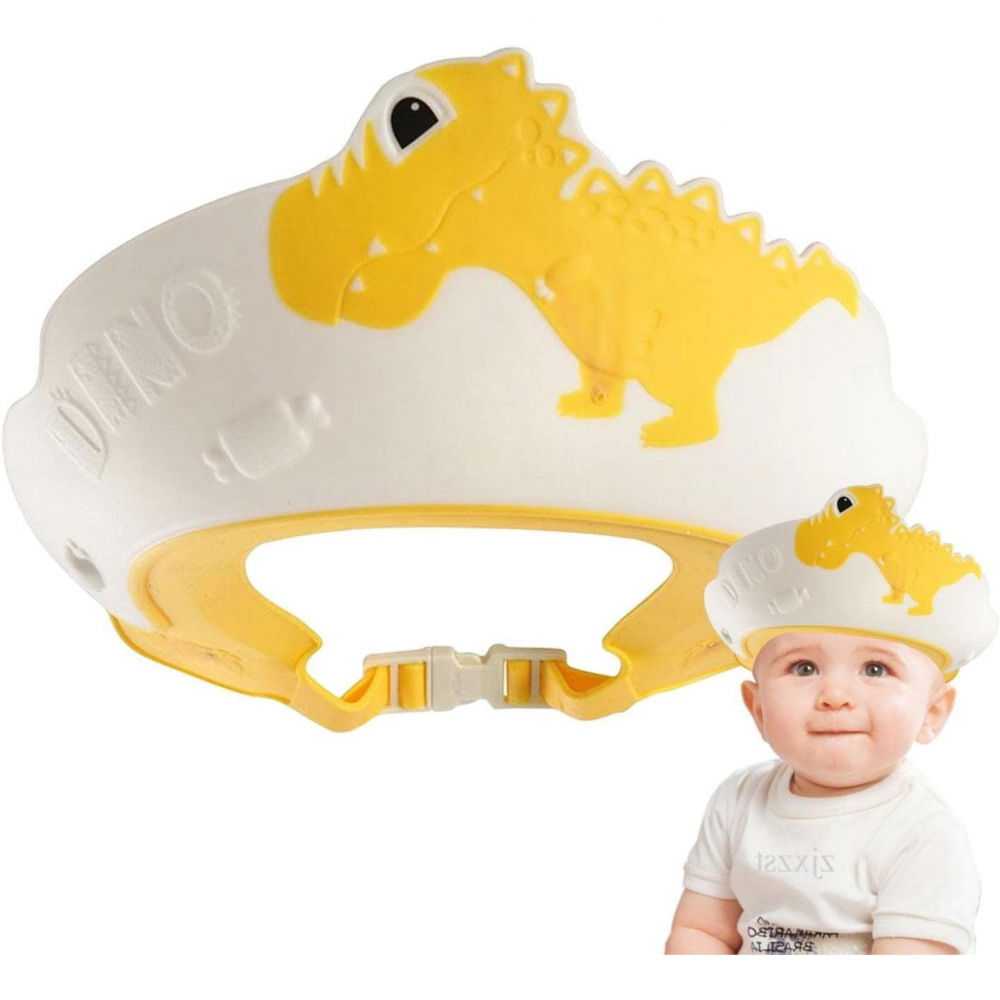 Viziera de protectie baie pentru copii, fippy, model dinozaur, dimensiune ajustabila, durabil, usor de curatat, impotriva samponului, pentru ochi si urechi, tpe+pp, 22x21 cm, galben [5]