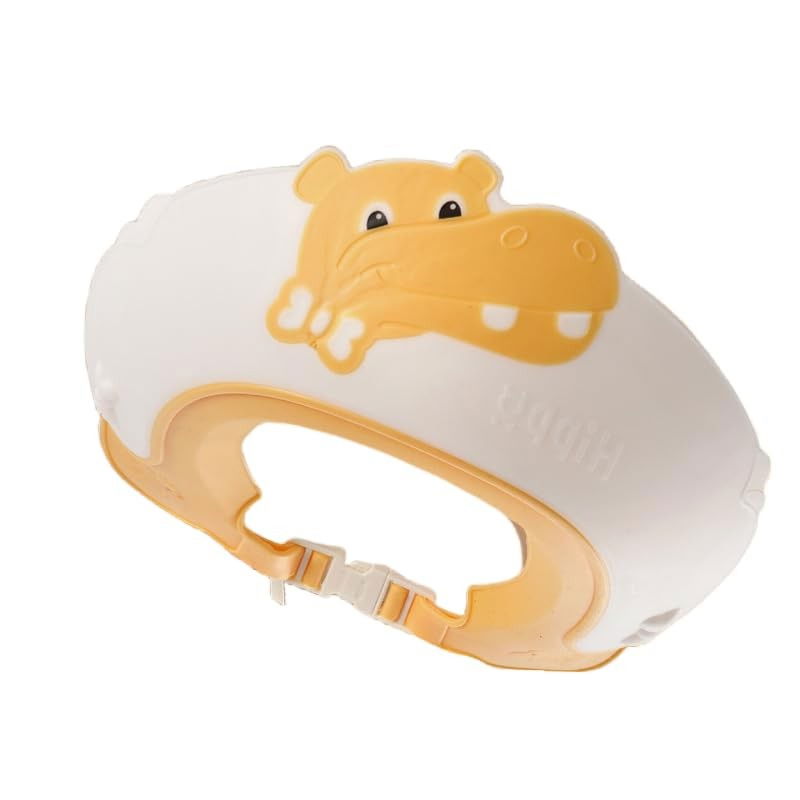 Viziera de protectie baie pentru copii, fippy, model hipopotam, dimensiune ajustabila, durabil, usor de curatat, impotriva samponului, pentru ochi si urechi, tpe+pp, 22x21 cm, galben [1]