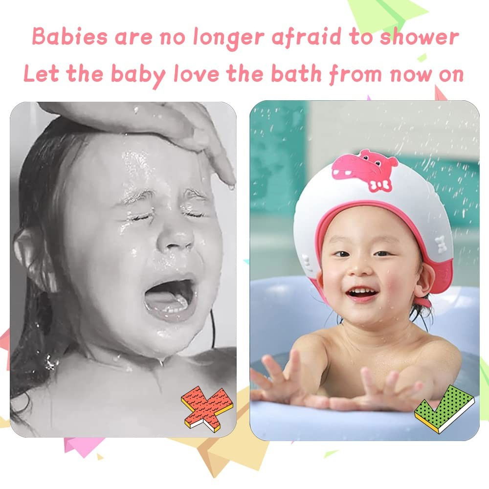 Viziera de protectie baie pentru copii, fippy, model hipopotam, dimensiune ajustabila, durabil, usor de curatat, impotriva samponului, pentru ochi si urechi, tpe+pp, 22x21 cm, rosu [5]