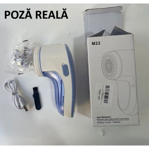 Aparat pentru curatat scame, par si praf, pentru diferite tipuri de material, cu lame din otel inoxidabil, incarcare prin usb type-c, cu perie de curatare si cablu usb incluse, albastru, 15 x 7 cm [9]