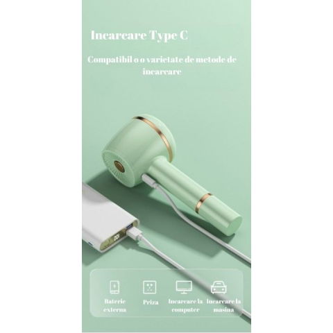 Aparat pentru curatat scame, par si praf, pentru diferite tipuri de material, cu lame din otel inoxidabil, incarcare prin usb type-c, cu perie de curatare, cablu usb si stick cu lipici incluse, verde, 220 x 86 mm [2]