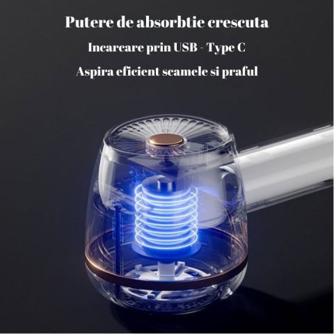Aparat pentru curatat scame, par si praf, pentru diferite tipuri de material, cu lame din otel inoxidabil, incarcare prin usb type-c, cu perie de curatare, cablu usb si stick cu lipici incluse, alb, 220 x 86 mm [2]