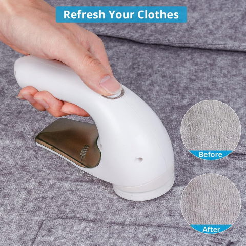 Aparat pentru curatat scame, par si praf, trimmer pentru diferite tipuri de material, cu lame din otel inoxidabil, maner ergonomic, incarcare prin usb, 15x6x9 cm, alb [12]