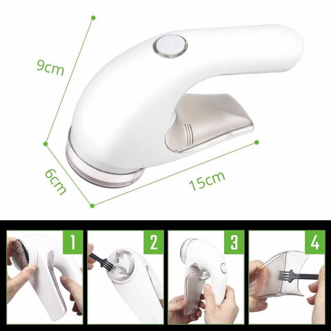 Aparat pentru curatat scame, par si praf, trimmer pentru diferite tipuri de material, cu lame din otel inoxidabil, maner ergonomic, incarcare prin usb, 15x6x9 cm, alb [8]