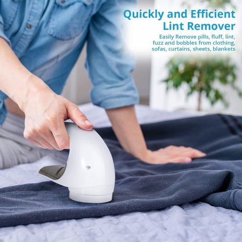 Aparat pentru curatat scame, par si praf, trimmer pentru diferite tipuri de material, cu lame din otel inoxidabil, maner ergonomic, incarcare prin usb, 15x6x9 cm, alb [10]