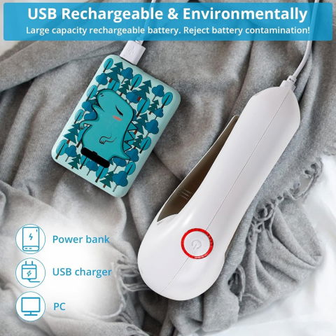 Aparat pentru curatat scame, par si praf, trimmer pentru diferite tipuri de material, cu lame din otel inoxidabil, maner ergonomic, incarcare prin usb, 15x6x9 cm, alb [11]