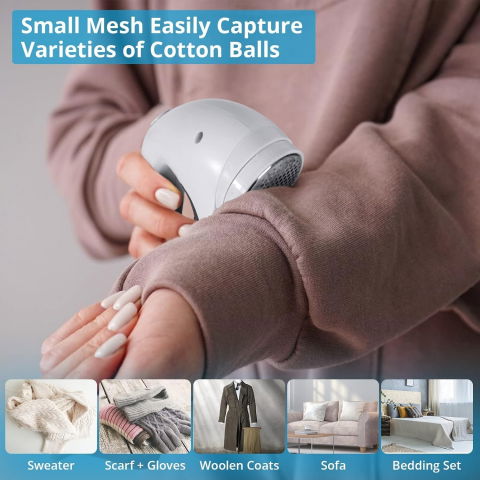 Aparat pentru curatat scame, par si praf, trimmer pentru diferite tipuri de material, cu lame din otel inoxidabil, maner ergonomic, incarcare prin usb, 15x6x9 cm, alb [9]