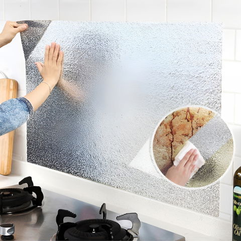 Autocolant pentru bucătărie, tip folie de aluminiu, rezistent la ulei, umezeală, temperaturi inalte, pentru dulapuri, perete, blat, argintiu, 60cm x 1m [1]