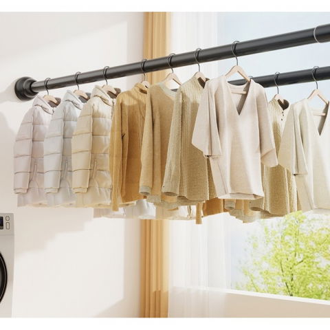 Bara telescopica multifunctionala, din otel inoxidabil, utilizare universala, retractabila 107 - 195 cm, fara perforare perete, negru [8]