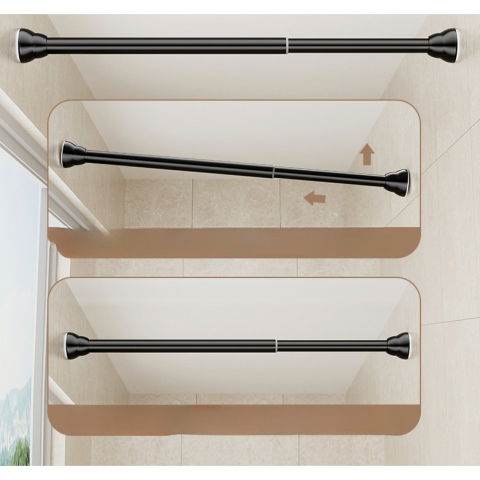 Bara telescopica multifunctionala, din otel inoxidabil, utilizare universala, retractabila 107 - 195 cm, fara perforare perete, negru [5]