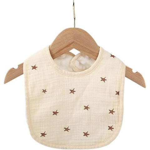 Baveta in forma de u, din bumbac, pentru copii 0-12 luni, rezistenta la apa, cu capse, model cu stelute,  21x30 cm, crem [1]