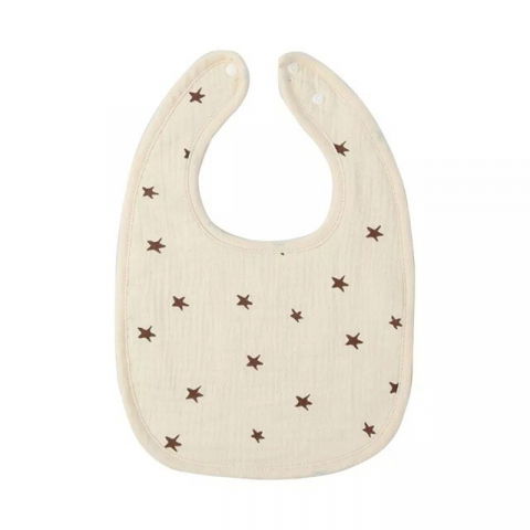 Îngrijire, transport și organizare pentru bebeluși și copii - Baveta in forma de u, din bumbac, pentru copii 0-12 luni, rezistenta la apa, cu capse, model cu stelute,  21x30 cm, crem