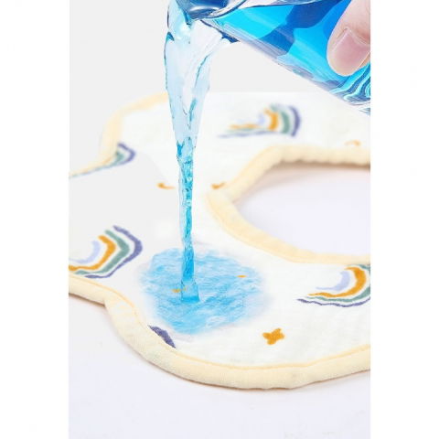 Baveta tip floare, din bumbac, pentru copii 0-12 luni, rezistenta la apa, cu capse, model curcubeu, 26 x 29 cm, alb [4]