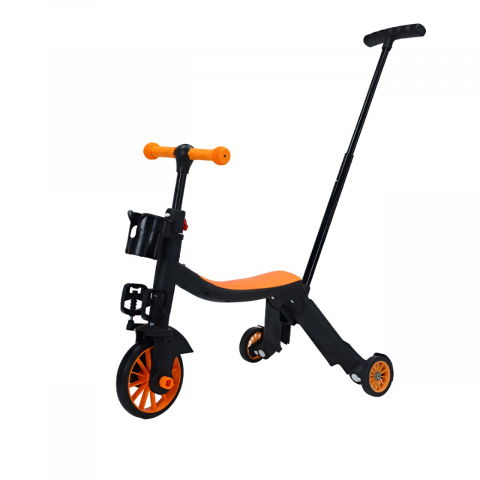 Triciclete, mașinuțe și accesorii pentru transportul copiilor - Bicicleta 8 in 1, transformabila, multifunctionala, reglare inaltime, cu maner de impingere detasabil, tricicleta, trotineta, 3 roti, pedale, cosulet, 3-6 ani, portocaliu