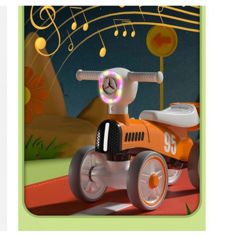 Bicicleta fara pedale pentru copii  cu lumini si muzica, 4 roti, varsta 1-3 ani, material pp, 63 x24 x41 cm, portocaliu [3]