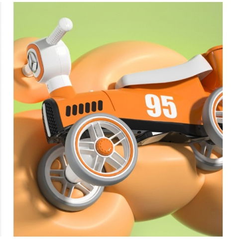 Bicicleta fara pedale pentru copii  cu lumini si muzica, 4 roti, varsta 1-3 ani, material pp, 63 x24 x41 cm, portocaliu [5]