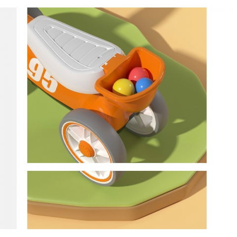 Bicicleta fara pedale pentru copii  cu lumini si muzica, 4 roti, varsta 1-3 ani, material pp, 63 x24 x41 cm, portocaliu [2]