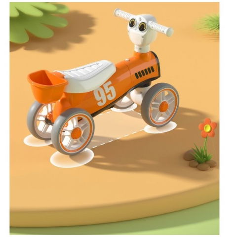 Bicicleta fara pedale pentru copii  cu lumini si muzica, 4 roti, varsta 1-3 ani, material pp, 63 x24 x41 cm, portocaliu [6]