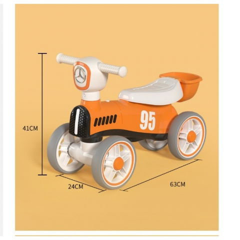 Bicicleta fara pedale pentru copii  cu lumini si muzica, 4 roti, varsta 1-3 ani, material pp, 63 x24 x41 cm, portocaliu [1]